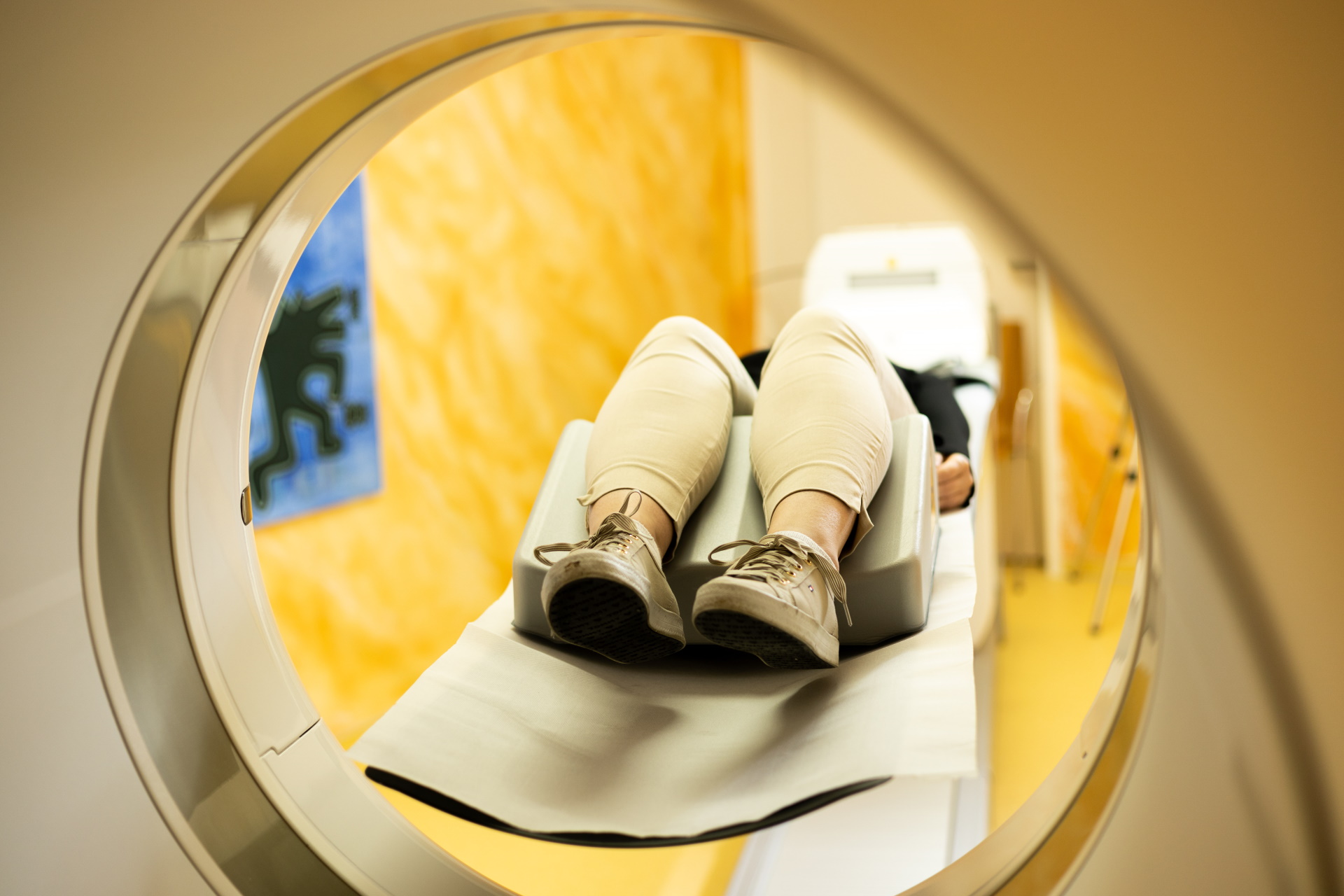 Patient goes into tube of PET/CT - MCB